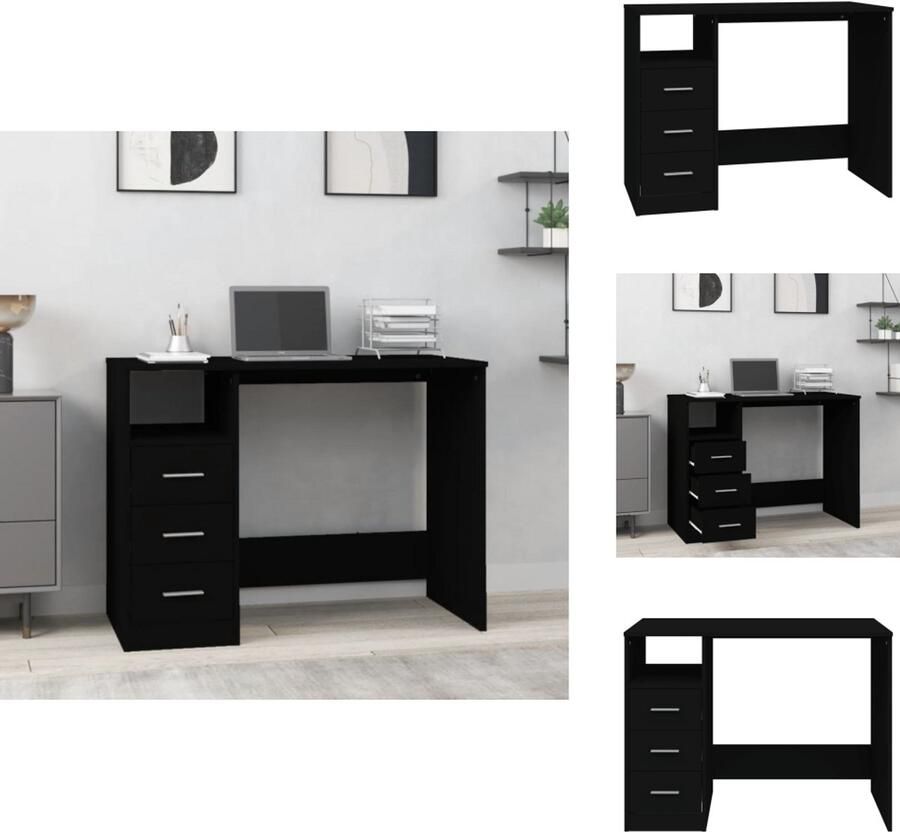 VidaXL Bureau Bureaus Tafel Tafels Bureau met lades 102x50x76 cm bewerkt hout zwart