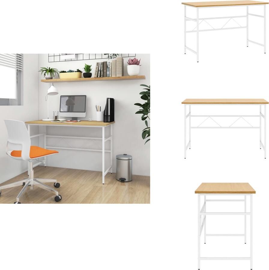 VidaXL Bureau Bureaus Tafel Tafels Computerbureau 105x55x72 cm MDF en metaal wit lichteikenkleurig