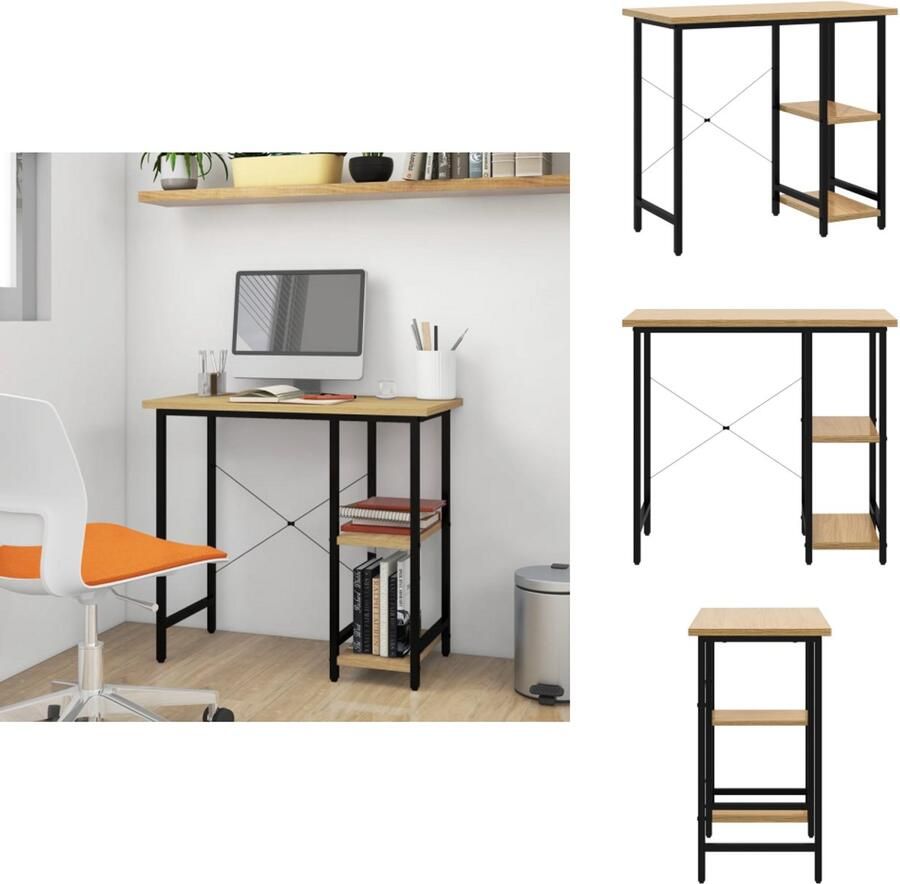 VidaXL Bureau Bureaus Tafel Tafels Computerbureau 80x40x72 cm MDF metaal zwart lichteikenkleurig