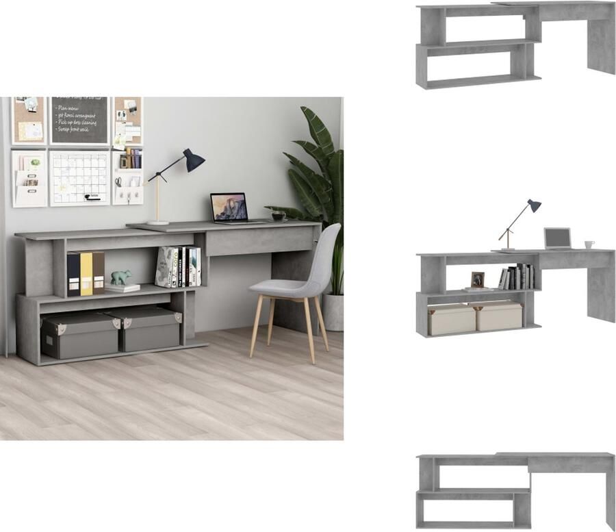 VidaXL Bureau Moderne draaibaar Betongrijs 200 x 50 x 76 cm Hoekbureau 120 x 120 x 76 cm Bewerkt hout Bureau