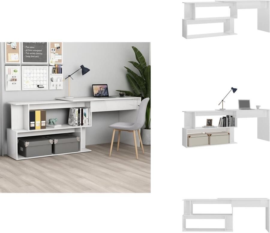 VidaXL Bureau Bureaus Tafel Tafels Hoekbureau 200x50x76 cm bewerkt hout hoogglans wit