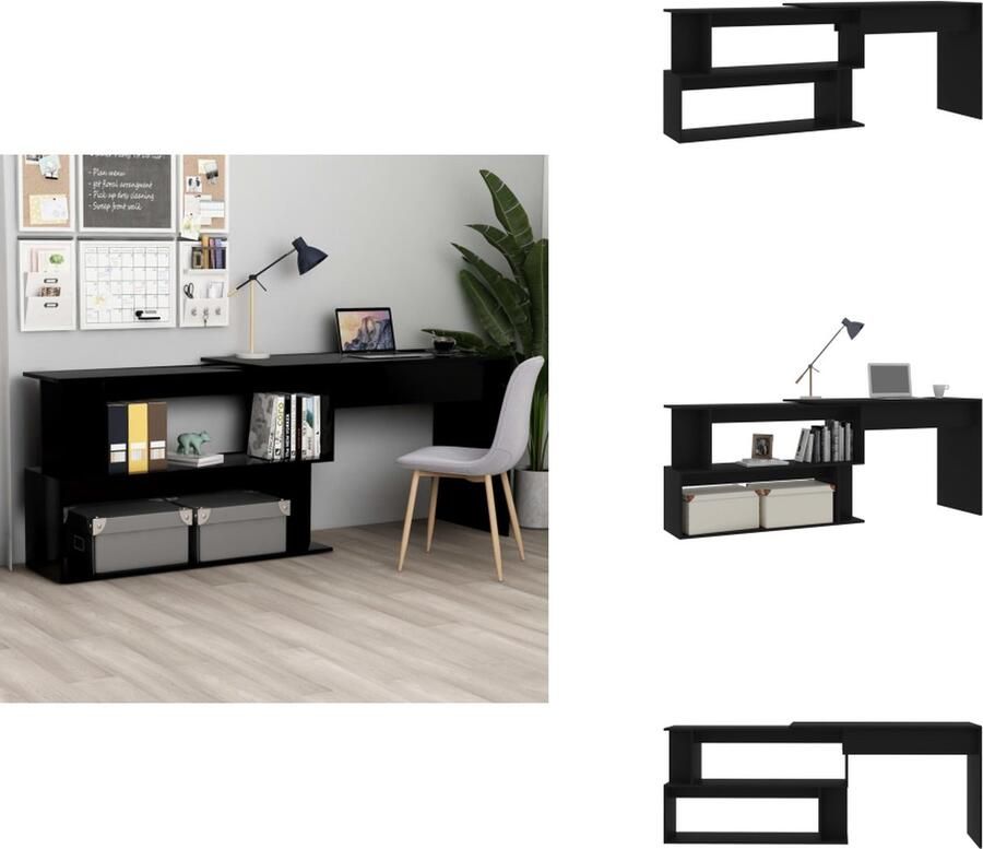 VidaXL Bureau Strak en Modern Gemaakt van Bewerkt Hout 200 x 50 x 76 cm (L x B x H) Draaibaar Met Open Vakken Bureau