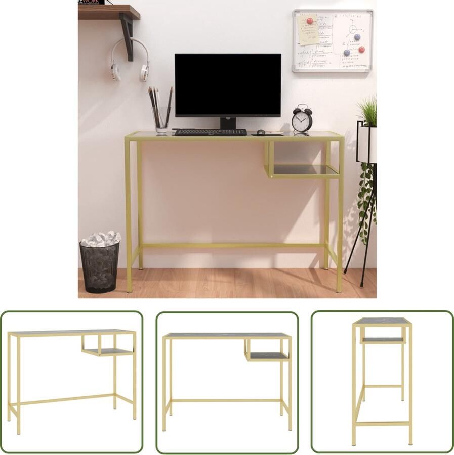 The Living Store Bureau design Computerbureau 100 x 36 x 74 cm Glas en ijzer Computerbureau Bureau Kantoormeubilair Industrieel Bureau Glas Tafel