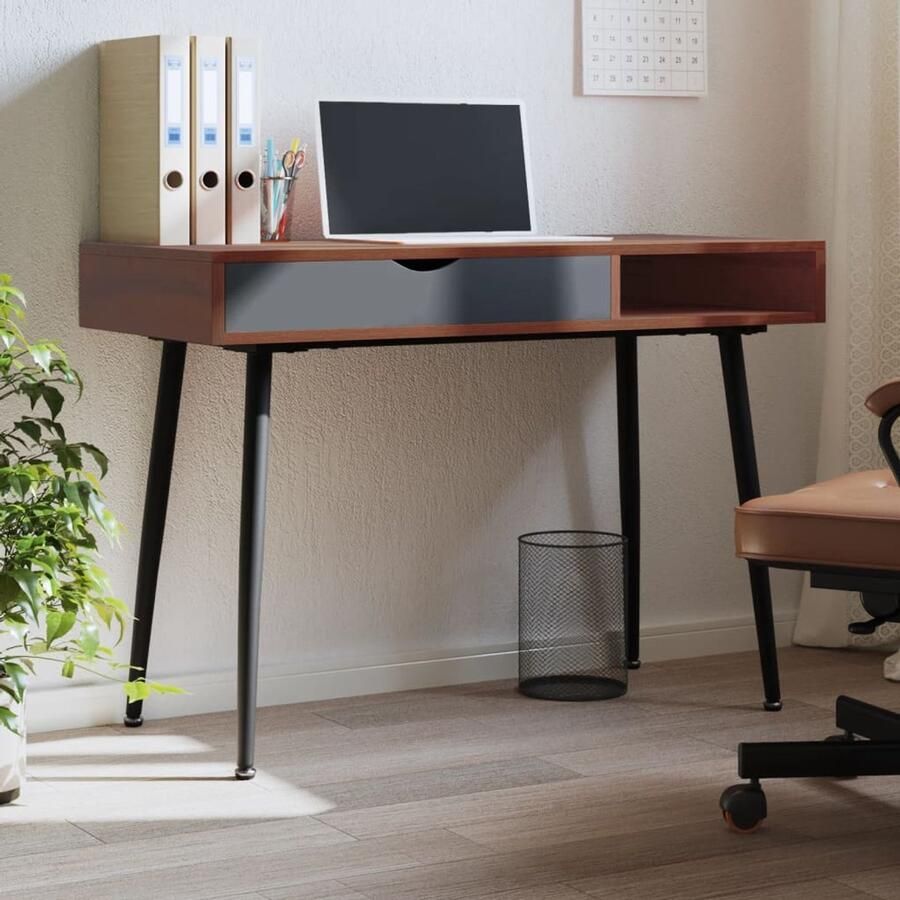 The Living Store Bureau Computer Functioneel Bruin Bewerkt Hout 110x50x75 cm Met Lade Computerbureau Bureau Houten Bureau Laptop Tafel Kantoormeubel
