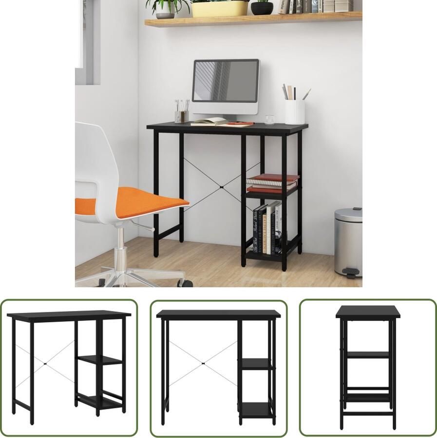 The Living Store Computerbureau MDF Gepoedercoat Metaal 80 x 40 x 72 cm Zwart Computerbureau Bureau Mdf Bureau Industrieel Bureau Zwart Bureau - Foto 2