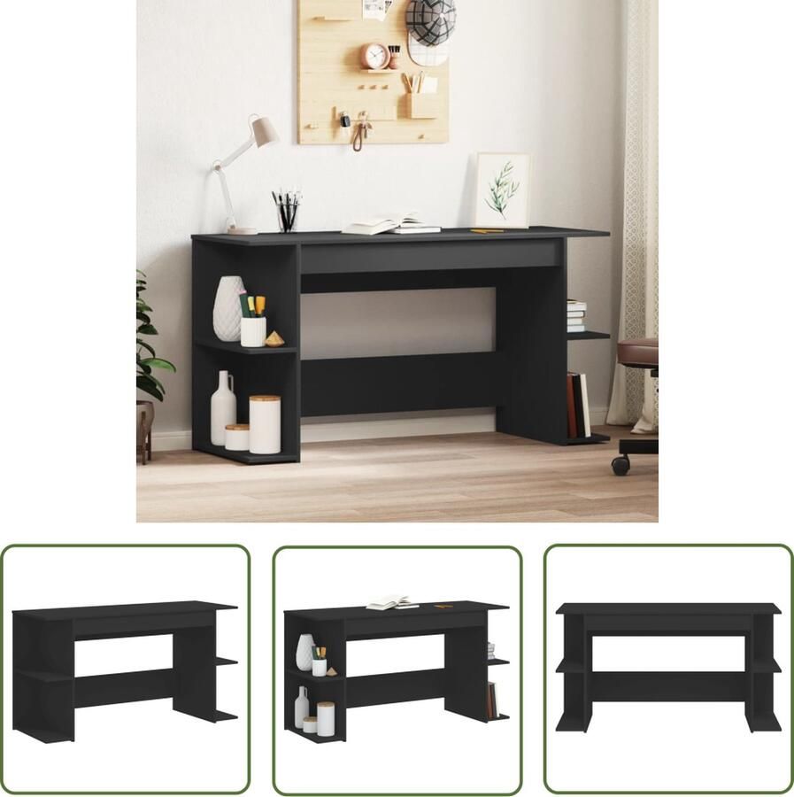 The Living Store Bureau Computerbureau 140 x 50 x 75 cm Duurzaam bewerkt hout Computerbureau Bureau Houten Bureau Zwarte Bureau Kantooraccessoires