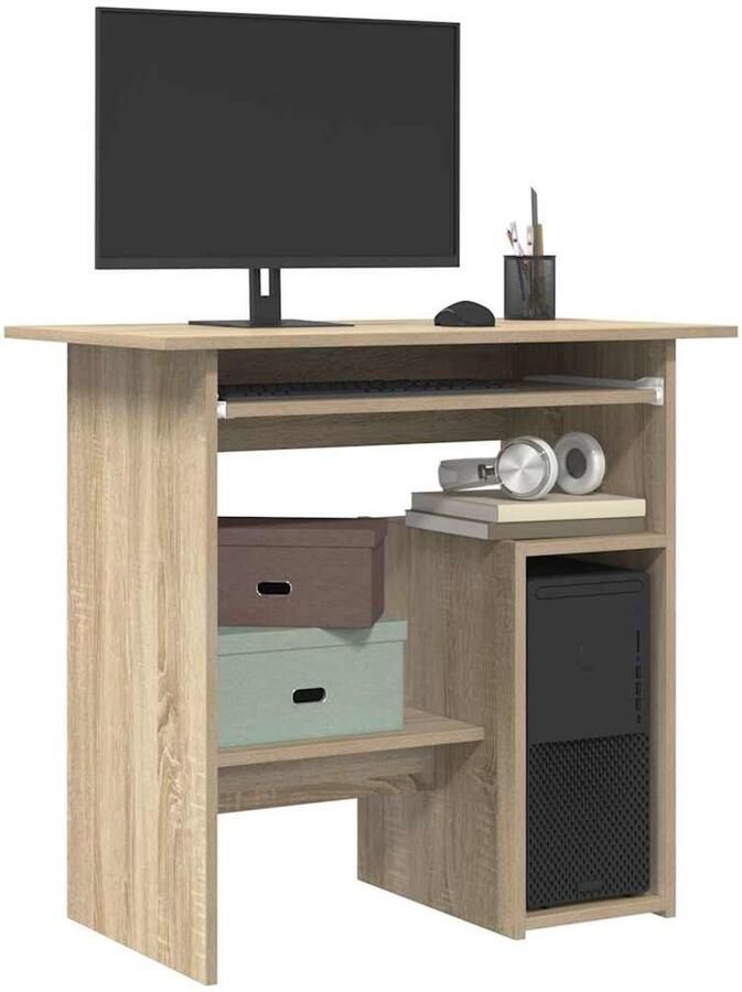 The Living Store Computerbureau Sonoma eiken 80 x 45 x 74 cm stevig en praktisch Computerbureau Bureau Sonomapine Houten Bureau Kantoorbureau - Foto 3