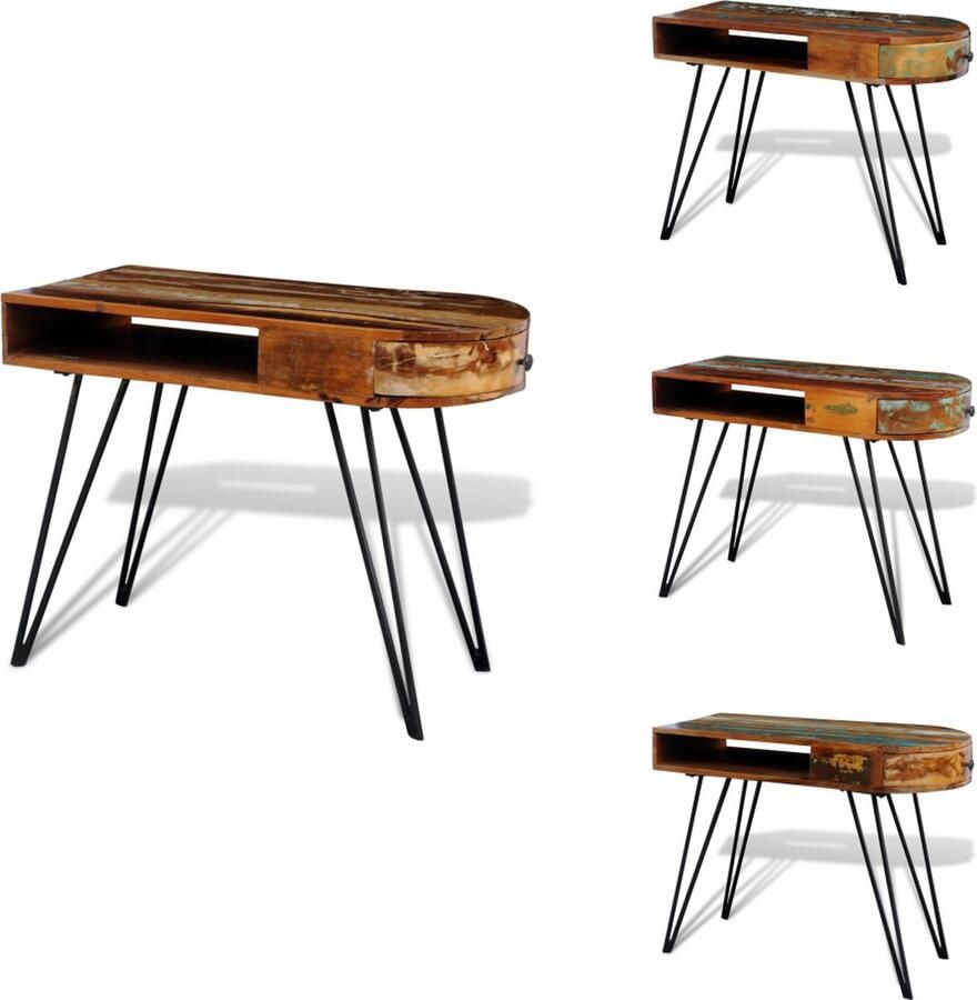 VidaXL Bureau Computerbureau Computer Bureau PC Bureau met ijzeren poten massief gerecycled hout