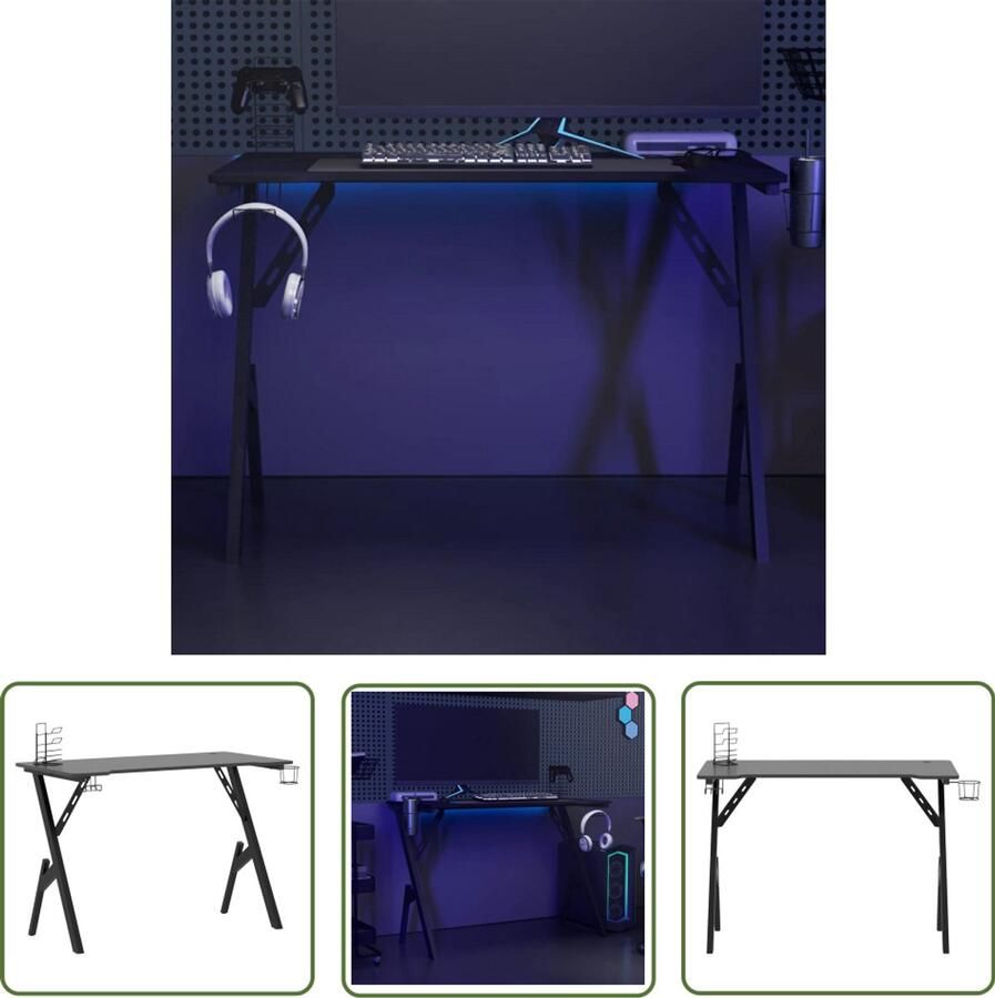 The Living Store Gamingbureau met Y-vormige poten 110x60x75 cm zwart Gamingbureau Bureau Ergonomisch Bureau Kantoorruimte Werkplek - Foto 3