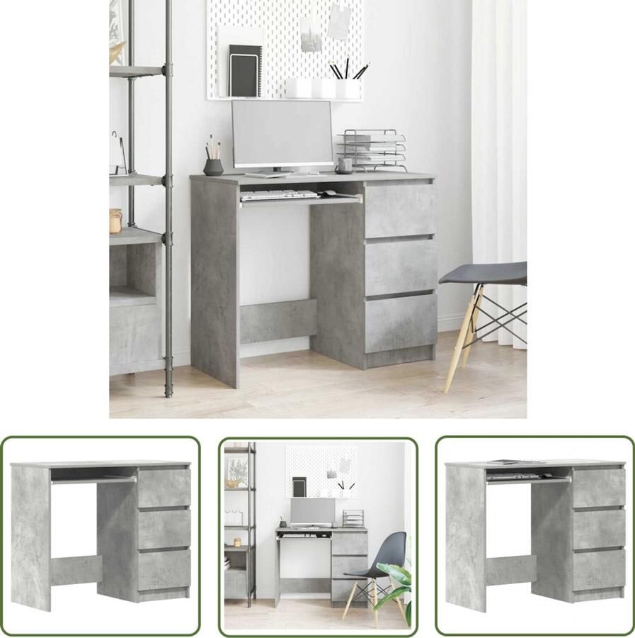 The Living Store Bureau Betongrijs Spaanplaat 90 x 45 x 76 cm Met 3 lades Kantoorbureau Bureau Grijs Houten Bureau Compact Bureau Met Lades - Foto 2
