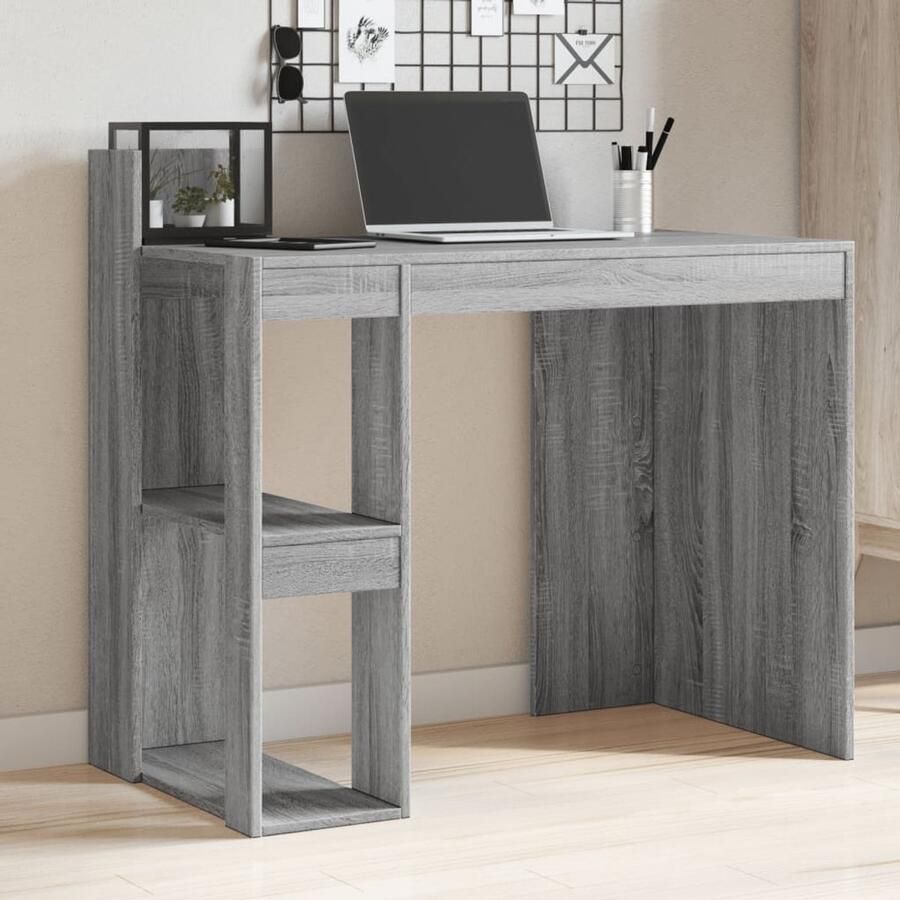 The Living Store Bureau 103 5x56 5x94 cm bewerkt hout grijs sonoma eikenkleurig Bureau Houten Bureau Grijze Bureau Sonomane Bureaublad Compact Bureau - Foto 2
