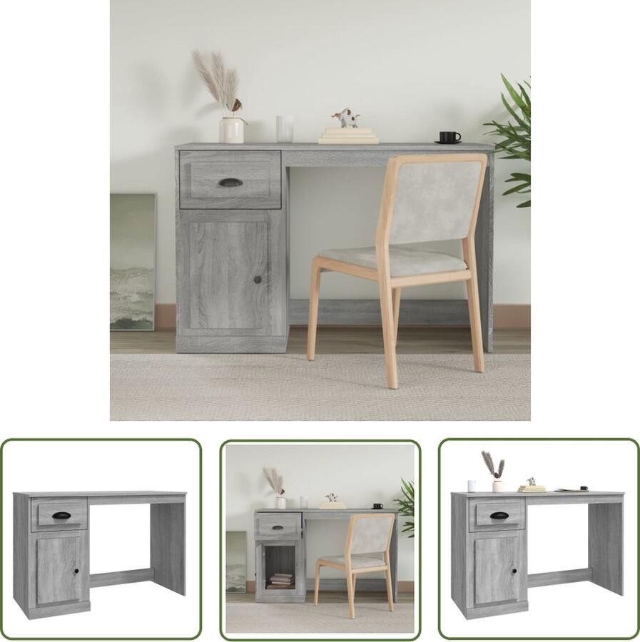 The Living Store Bureau met lade 115x50x75 cm bewerkt hout grijs sonoma eiken Kantoorbureau Bureau Grijze Kleur Houten Bureau Modern Bureau Ergonomisch Bureau - Foto 2