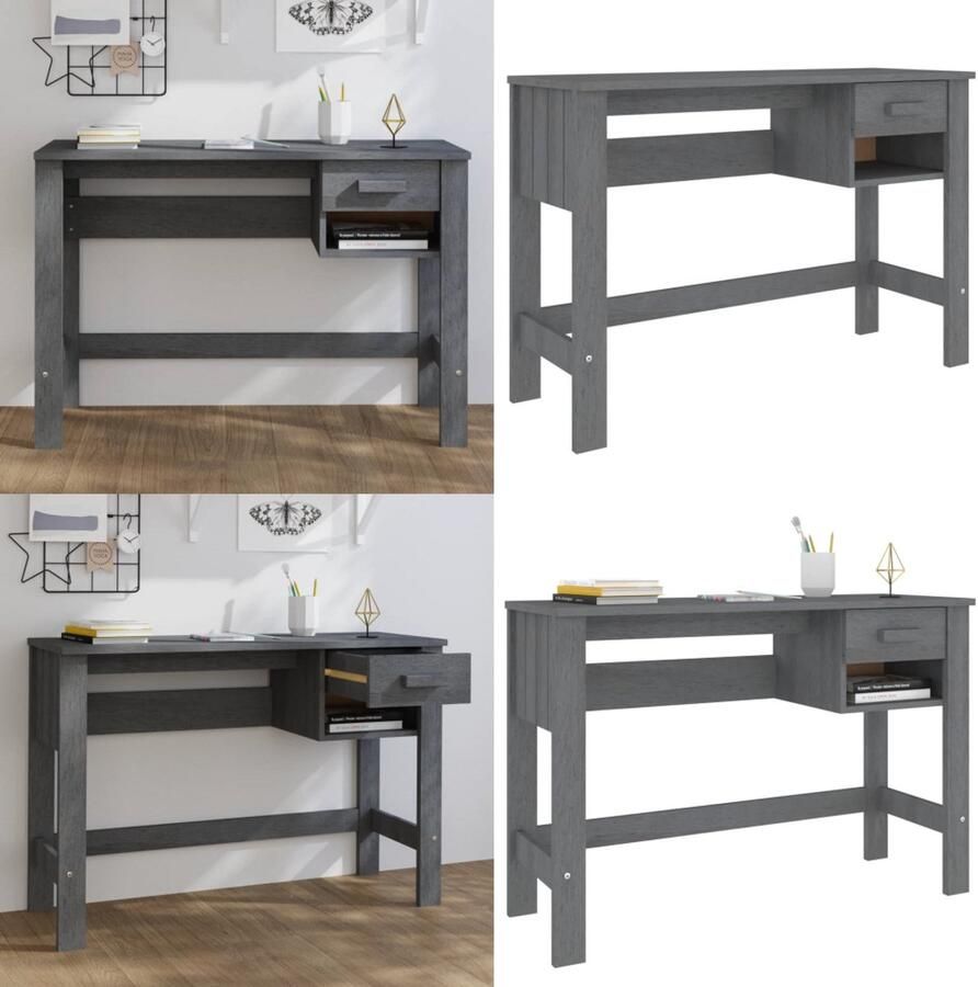 VidaXL Bureau HAMAR 110x40x75 cm massief grenenhout donkergrijs Bureau Bureaus Computertafel Schrijftafel