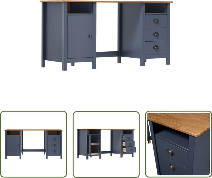 VidaXL Bureau Hill 150x50x74 cm Grenenhout Grijs Massief Hout Bureau Grenenhout Bureau Grijze Bureau Vintage Bureau Landelijk Bureau Thuiskantoor Schrijfbureau