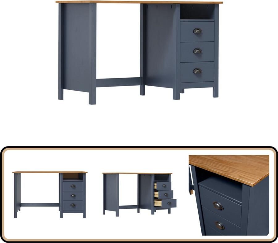 VidaXL Bureau Hill 3 lades 120x50x74 cm Grijs Computerbureau Bureaublad Schrijfbureau Home Office Werkplek