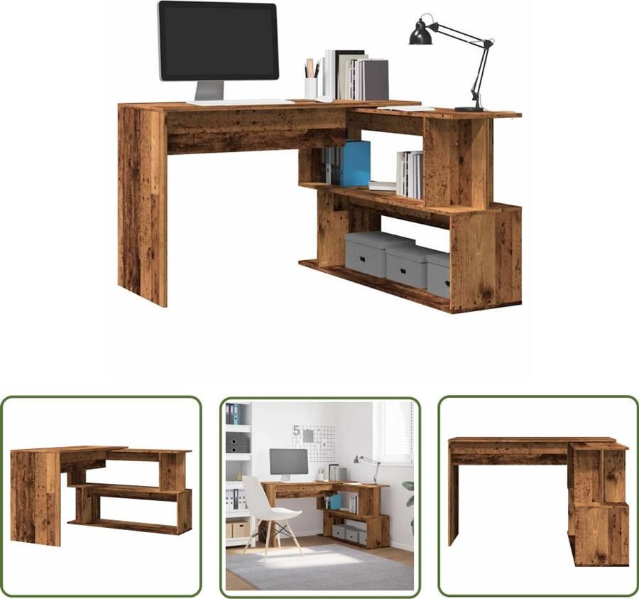 The Living Store Hoekbureau 200 5x50x76 cm bewerkt hout oud houtkleurig Hoekbureau Bureau Houten Bureau Schrijfbureau Home Office