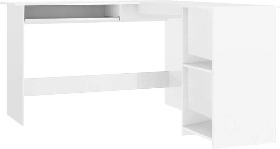 The Living Store Hoekbureau L-vormig 120x140x75 cm bewerkt hout hoogglans wit Hoekschrijf Bureau Werkplek Houten Bureau Wit Bureau - Foto 5