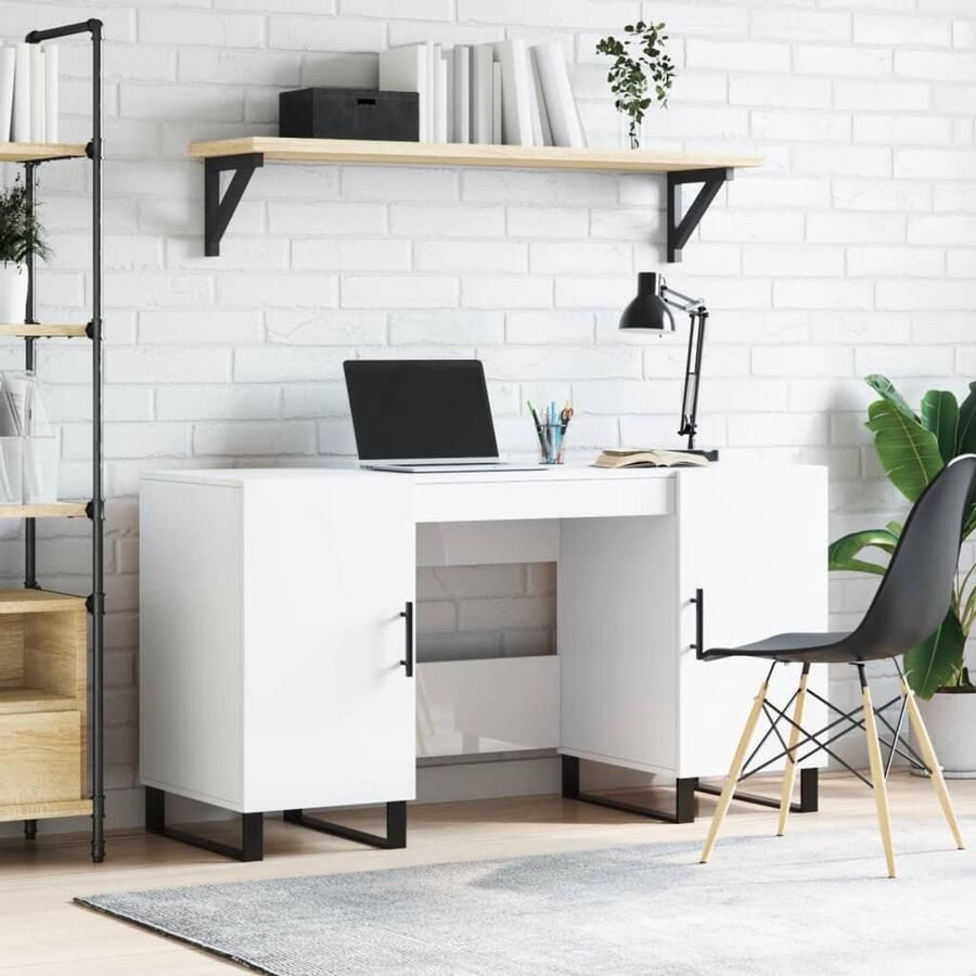 VidaXL Bureau Hoogglans Wit 140x50x75 cm Bureau Houten Bureau Kantoorbureau Laptop Tafel Studie Buro
