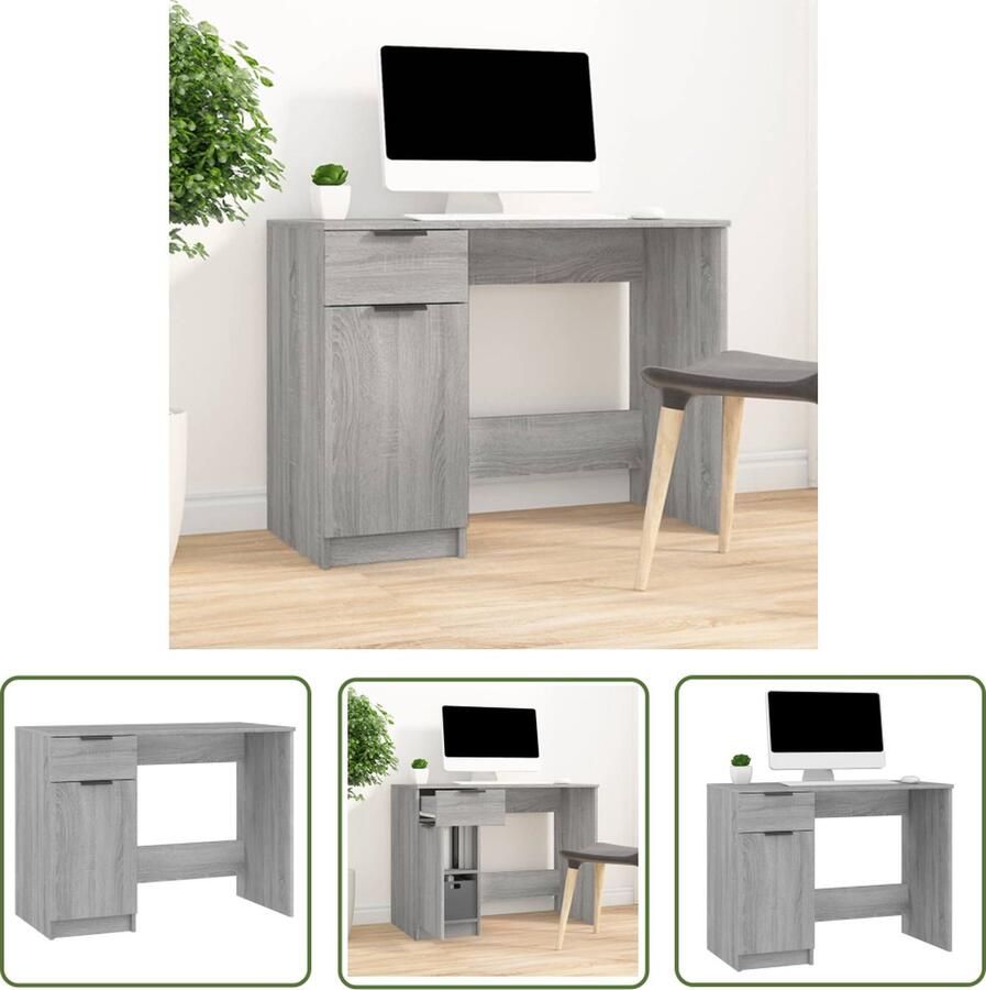 The Living Store Bureaukast Grijs Sonoma Eiken 100 x 50 x 75 cm Stevig Voldoende opbergruimte Kantoormeubel Bureau Grijse Bureau Houten Bureau Opbergruimte - Foto 2