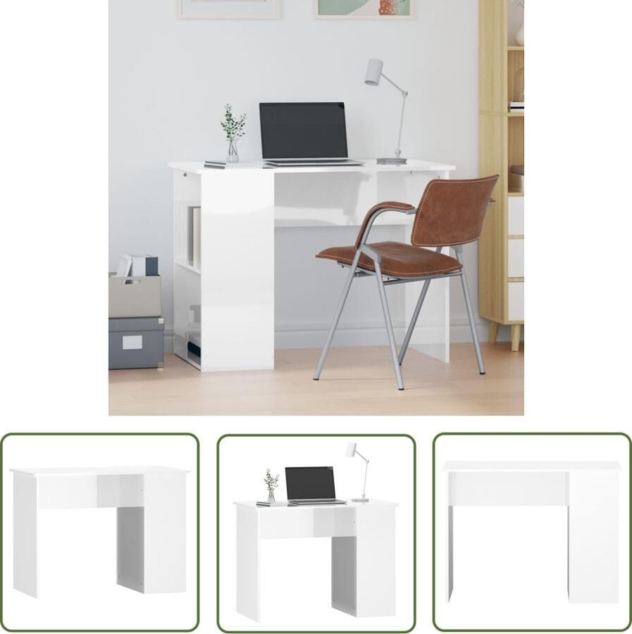The Living Store Bureau 100x55x75 cm bewerkt hout hoogglans wit Kantoormeubel Bureau Houten Bureau Modern Bureau Wit Bureau