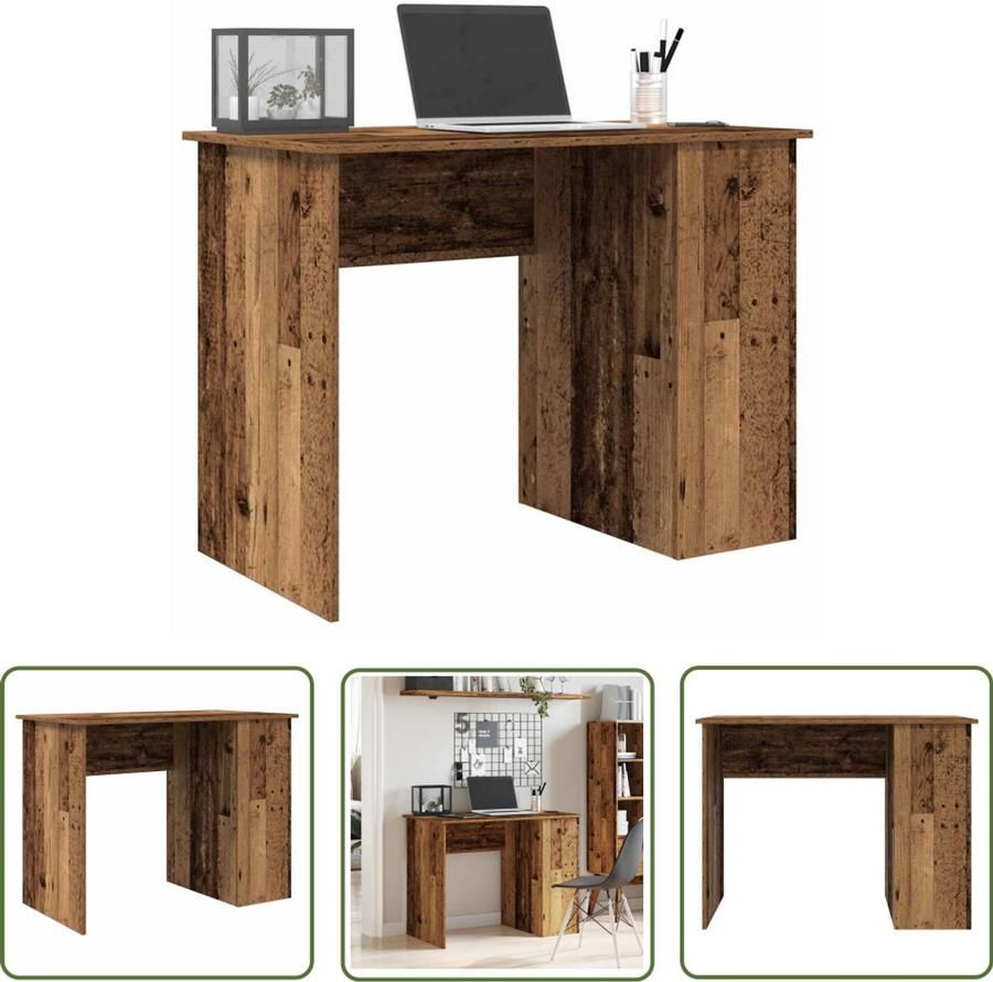 The Living Store Bureau 100x55x75 cm bewerkt hout oud houtkleurig Kantoormeubel Bureau Houten Bureau Escritorio Bureaustoel