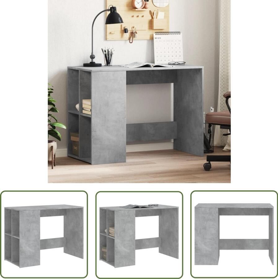 The Living Store Bureau 102x50x75 cm bewerkt hout betongrijs Kantoormeubel Bureau Houten Bureau Grijze Bureau Werkblad