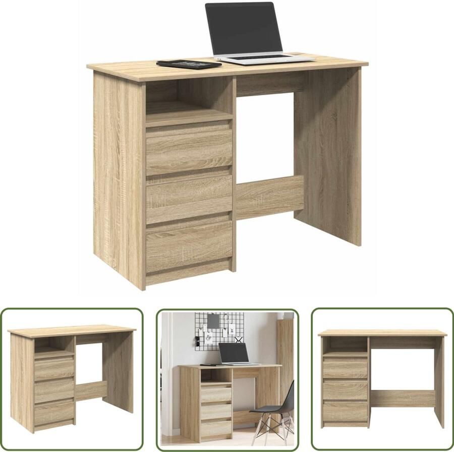 VidaXL Bureau Kantoormeubel Bureau 102x50x75 cm bewerkt hout sonoma eikenkleurig Houten Bureau Sonomaneiken Werkstation