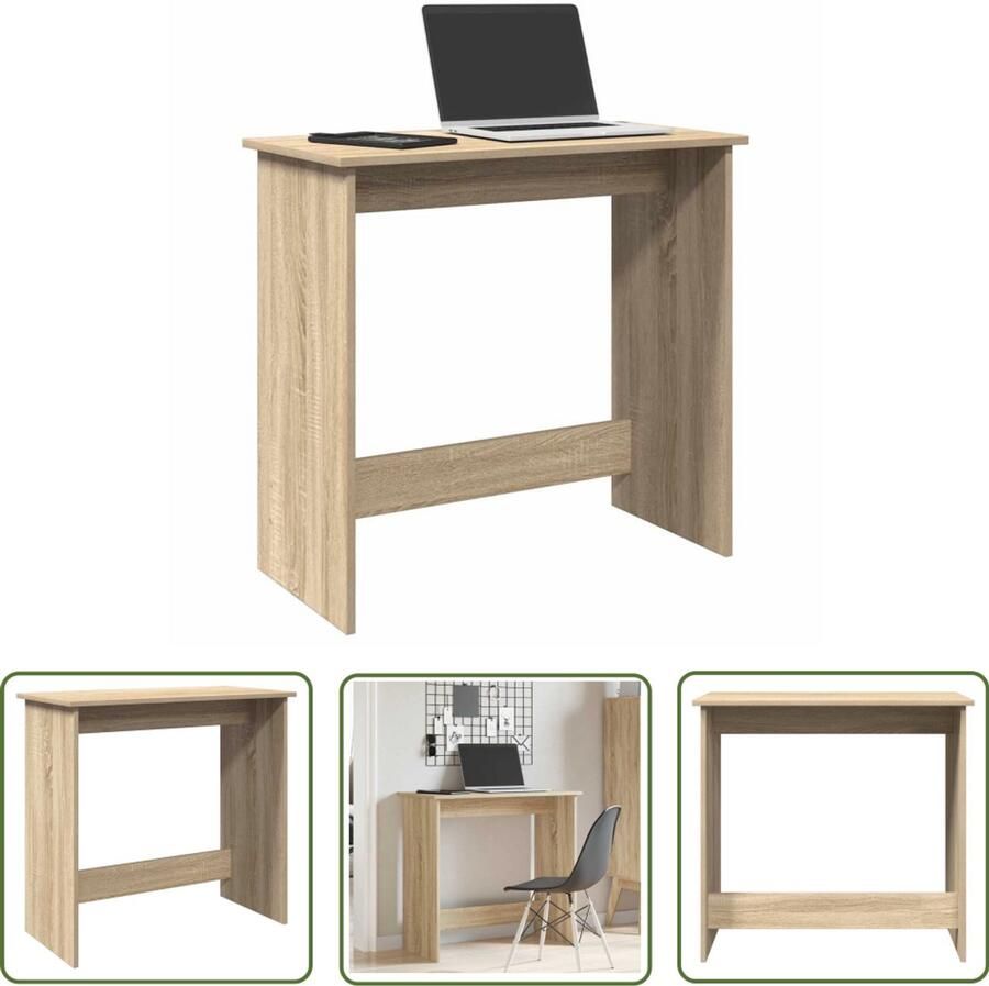 The Living Store Bureau 80x40x75 cm bewerkt hout sonoma eikenkleurig Kantoormeubel Bureau Houten Bureau Sonomaneik Compact Bureau