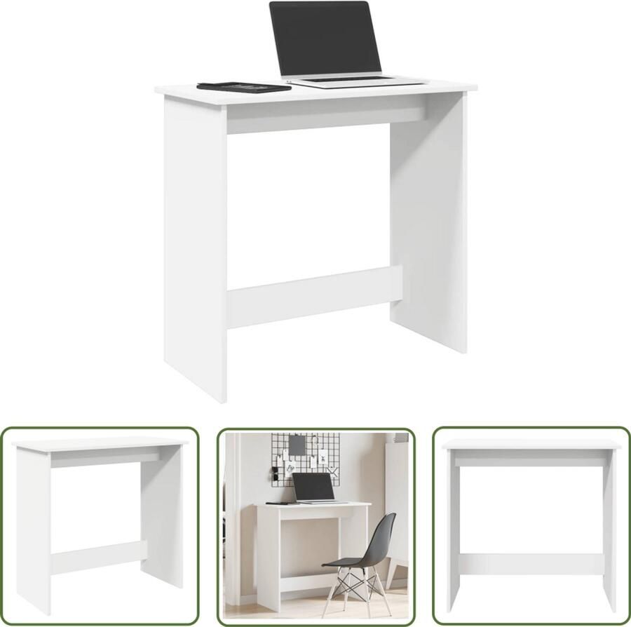 The Living Store Bureau 80x40x75 cm bewerkt hout wit Kantoormeubel Bureau Houten Bureau Wit Bureau Compact Bureau