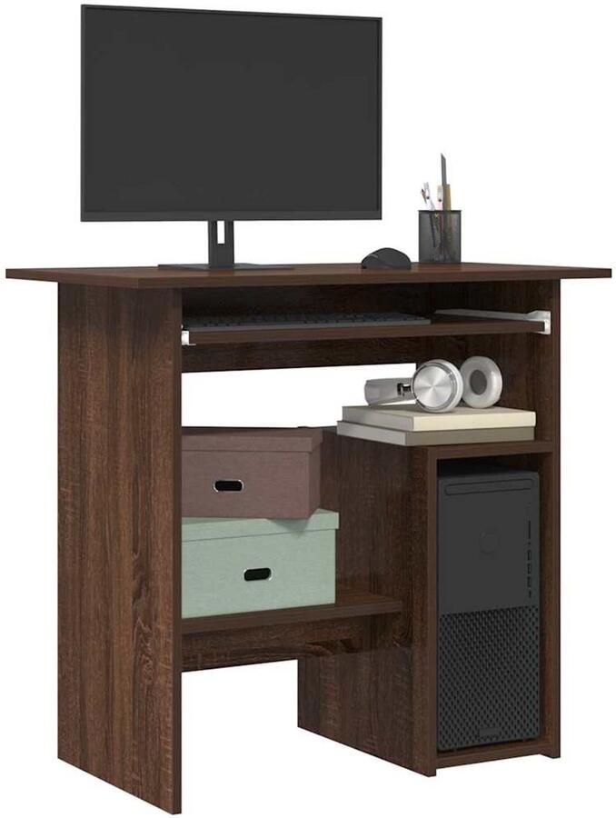 The Living Store Bureau 80x45x74 cm bewerkt hout bruin eikenkleur Kantoormeubel Bureau Houten Bureau Schrijfblad Computerbureau - Foto 3