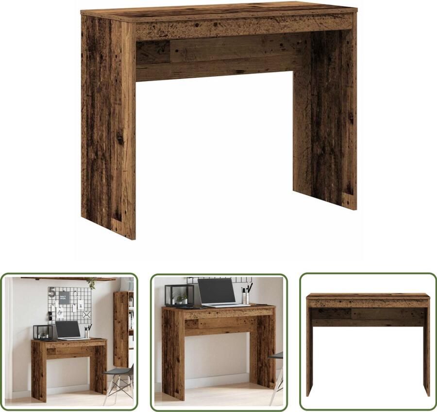 The Living Store Bureau 90x40x72 cm bewerkt hout oud houtkleurig Kantoormeubel Bureau Houten Bureau Compact Bureau Werkblad
