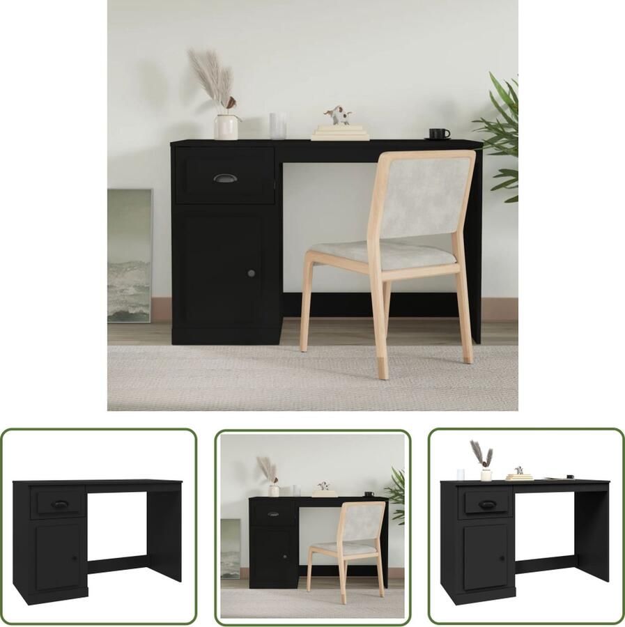 The Living Store Bureau s Bureau 115 x 50 x 75 cm Zwart Houten Bureau met lade en opbergruimte Kantoormeubel Bureau Houten Bureau Zwart Bureau Modern Bureau - Foto 2
