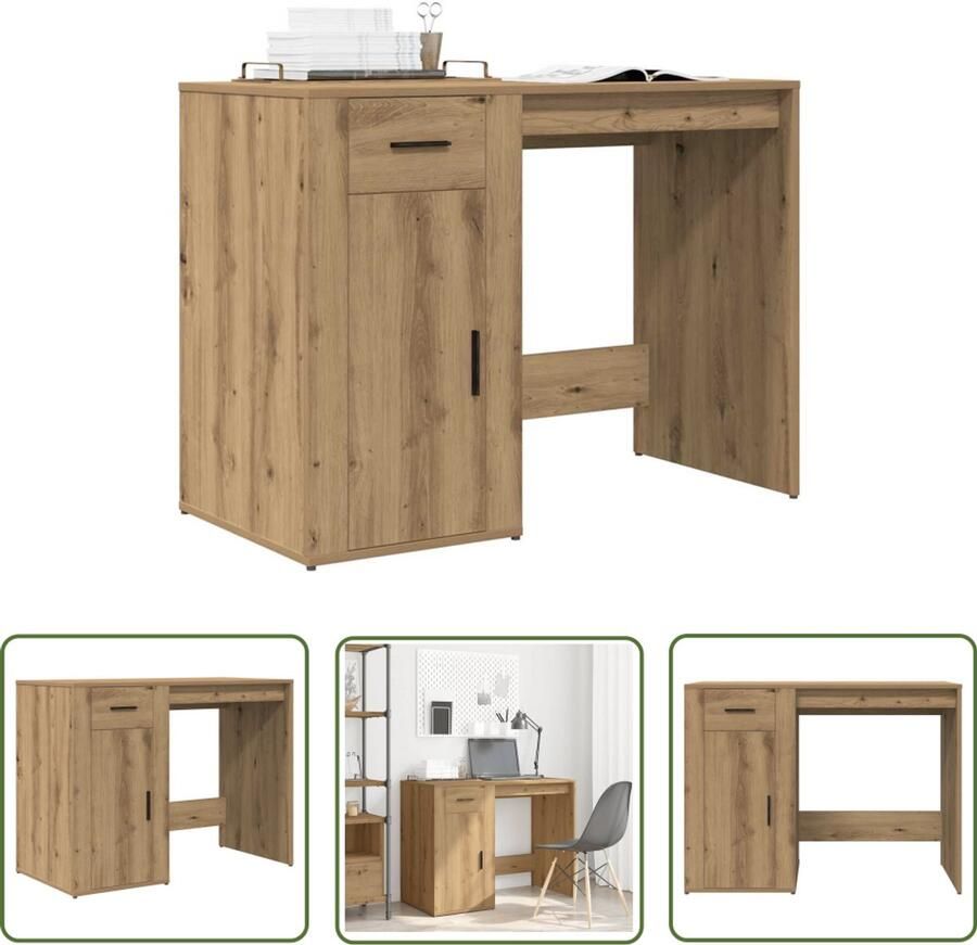 The Living Store Bureau 100x49x75 cm bewerkt hout artisanaal eikenkleur Kantoormeubilair Bureau Houten Bureau Schrijfblad Home Office