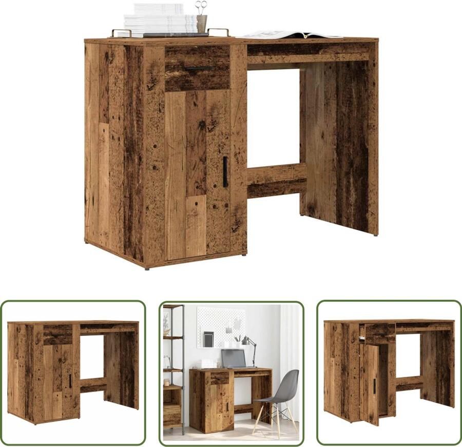 VidaXL Bureau Kantoormeubilair Bureau 100x49x75 cm bewerkt hout oud houtkleurig Houten Bureau Vintage Bureau Schrijfblad
