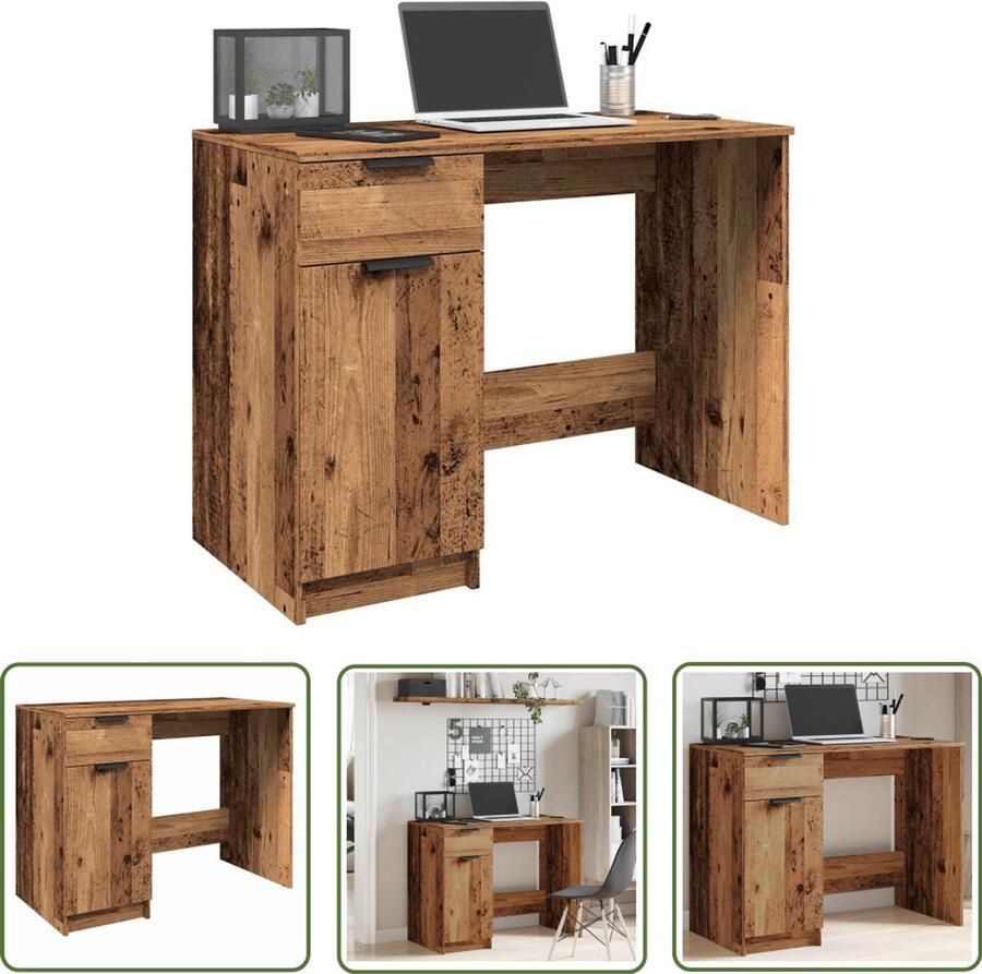 The Living Store Bureau 100x50x75 cm bewerkt hout oud houtkleurig Kantoormeubilair Bureau Houten Bureau Vintage Bureau Compact Bureau