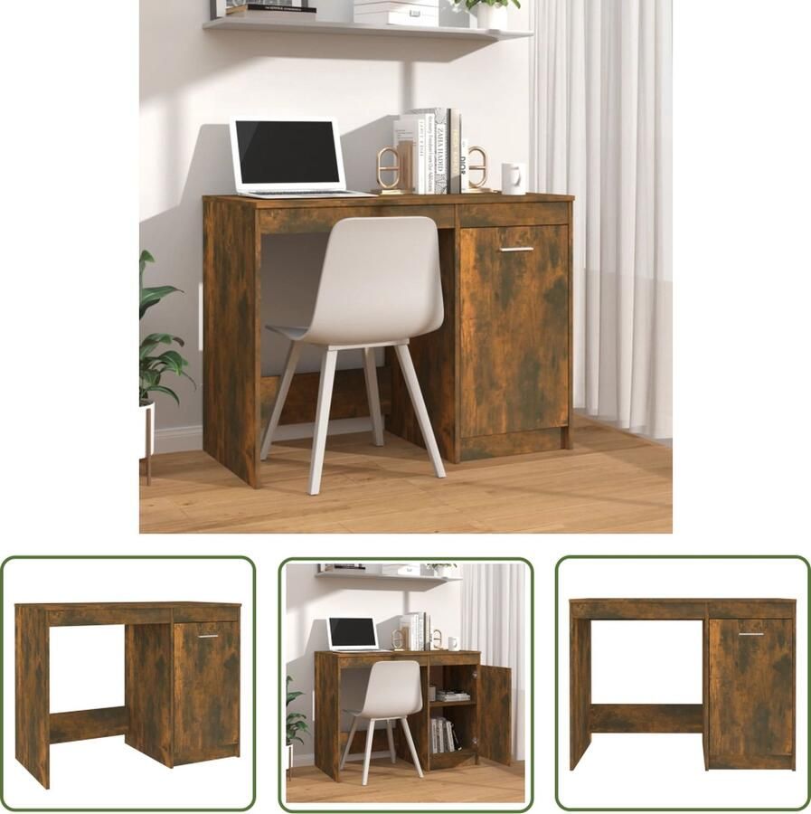 The Living Store Bureau Gerookt eiken 100 x 50 x 76 cm GeÃ¯ntegreerd kastje Kantoormeubilair Bureau Houten Bureau Modern Bureau Design Bureau - Foto 2
