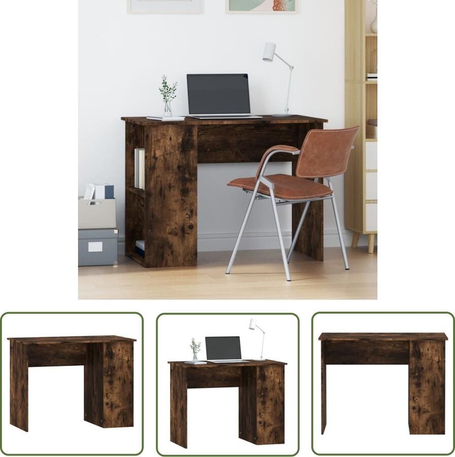 The Living Store Bureau 100x55x75 cm bewerkt hout gerookt eikenkleurig Kantoormeubilair Bureau Computerbureau Houten Bureau Bruine Bureau - Foto 2