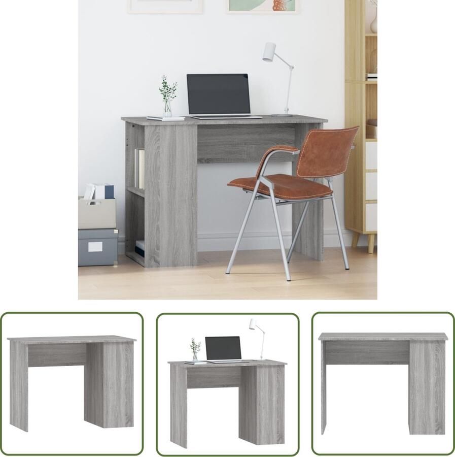 The Living Store Bureau Schappen Grijs Sonoma Eiken 100 x 55 x 75 cm Bewerkt hout Kantoormeubilair Bureau Computerbureau Houten Bureau Grijze Meubels - Foto 2