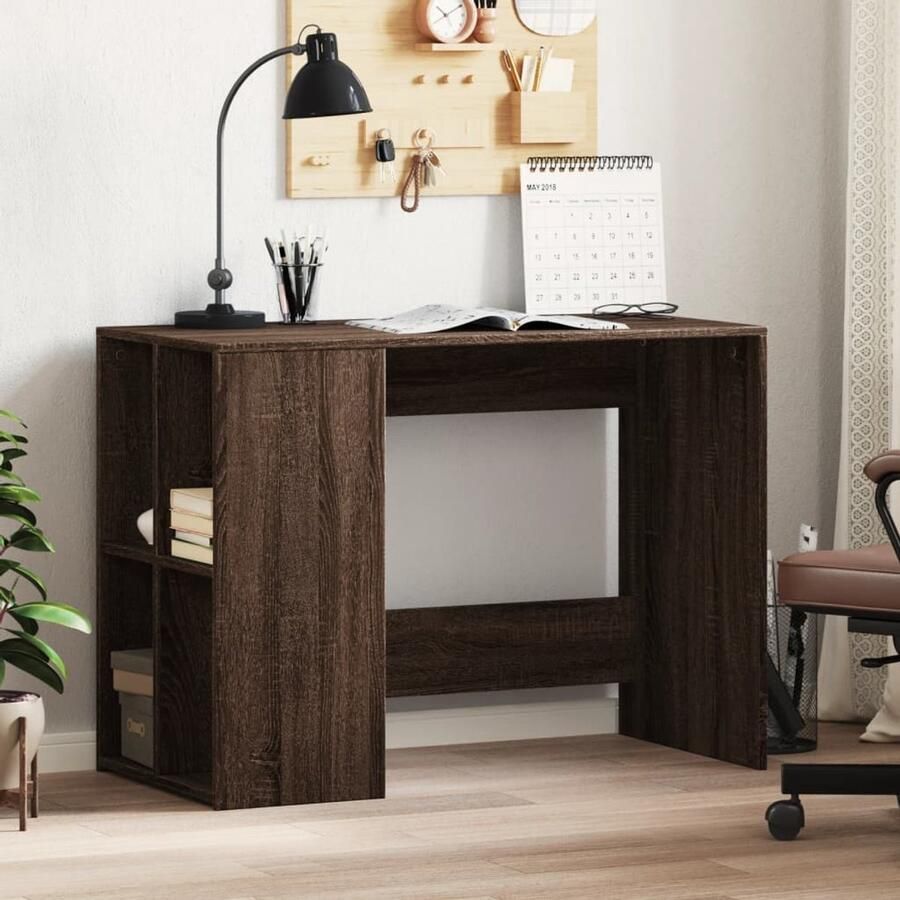 The Living Store Bureau Computerbureau 102 x 50 x 75 cm Bruineiken Duurzaam bewerkt hout Kantoormeubilair Bureau Houten Bureau Schrijfbureau Home Office