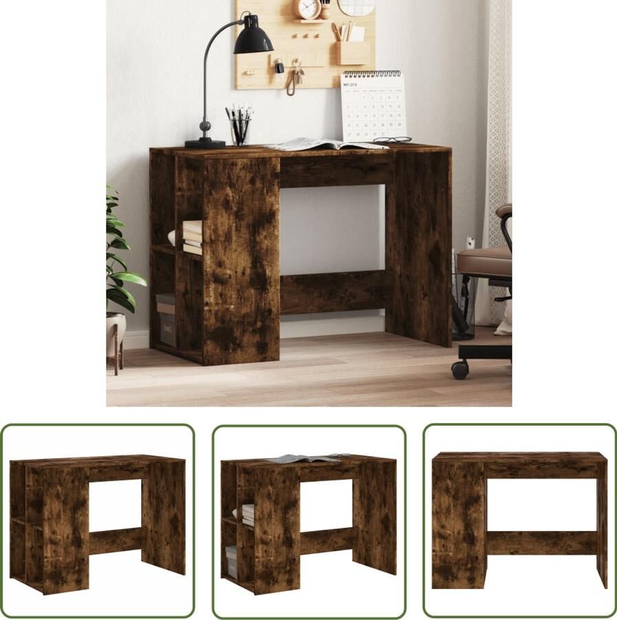 The Living Store Bureau 102x50x75 cm bewerkt hout gerookt eikenkleurig Kantoormeubilair Bureau Houten Bureau Werkblad Home Office