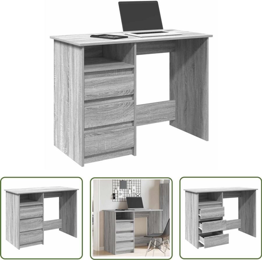 The Living Store Bureau 102x50x75 cm bewerkt hout grijs sonoma eikenkleurig Kantoormeubilair Bureau Houten Bureau Grijze Bureau Sonoma Eiken