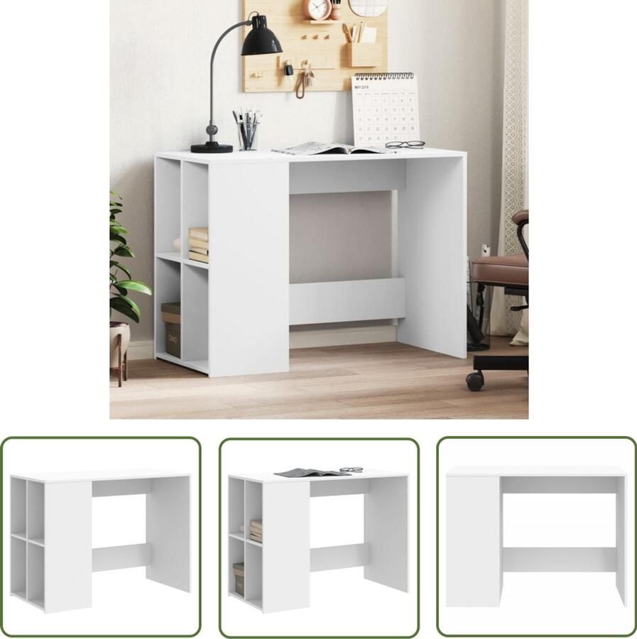 The Living Store Bureau 102x50x75 cm bewerkt hout wit Kantoormeubilair Bureau Houten Bureau Wit Bureau Compact Bureau