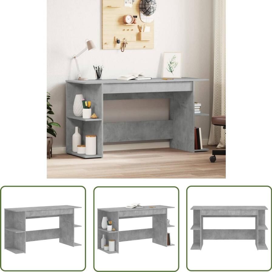 The Living Store Bureau 140x50x75 cm bewerkt hout betongrijs Kantoormeubilair Bureau Houten Bureau Betonlook Bureau Home Office