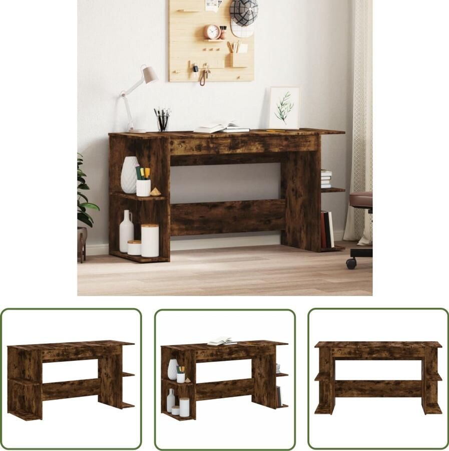 The Living Store Bureau 140x50x75 cm bewerkt hout gerookt eikenkleurig Kantoormeubilair Bureau Houten Bureau Bewerkt Hout Bruine Kleur