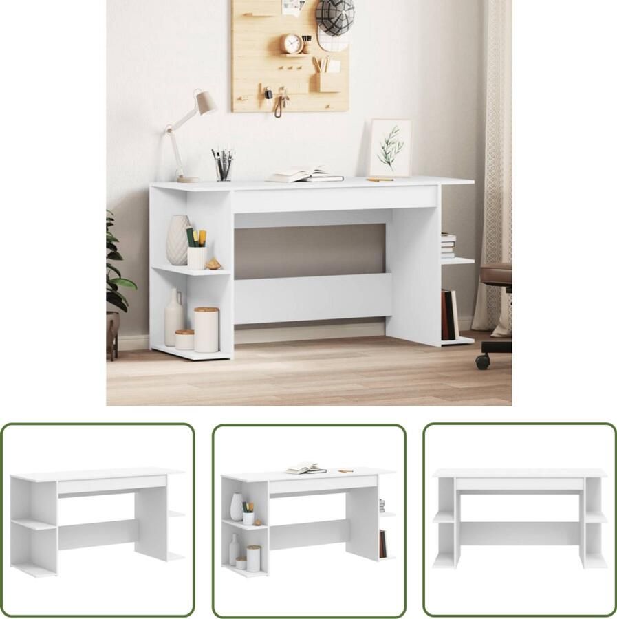 The Living Store Bureau 140x50x75 cm bewerkt hout wit Kantoormeubilair Bureau Houten Bureau Wit Bureau Werkblad