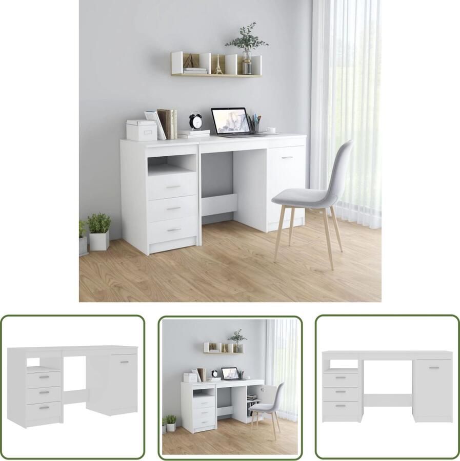 VidaXL Bureau Kantoormeubilair Bureau 140x50x76 cm bewerkt hout wit Houten Bureau Wit Bureau Modern Bureau - Foto 2