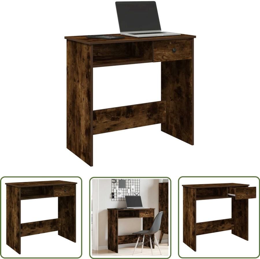 The Living Store Bureau 80x40x75 cm bewerkt hout gerookt eikenkleurig Kantoormeubilair Bureau Houten Bureau Compact Bureau Studie Buro
