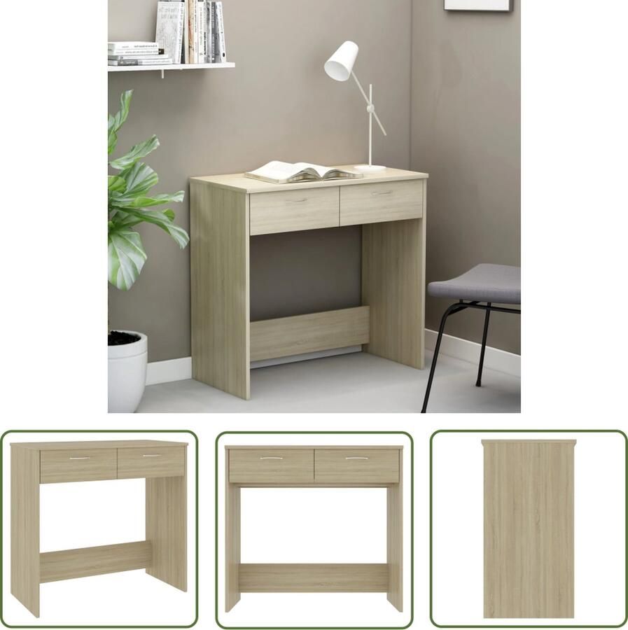 The Living Store Bureau 80x40x75 cm bewerkt hout sonoma eikenkleurig Kantoormeubilair Bureau Houten Bureau Sonomaneik Compact Bureau - Foto 2