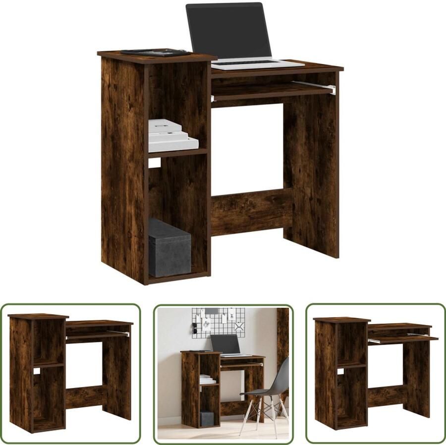 VidaXL Bureau Kantoormeubilair Bureau met schappen 84x40x78 cm bewerkt hout gerookt eiken Houten Bureau Schrijfbureau Home Office