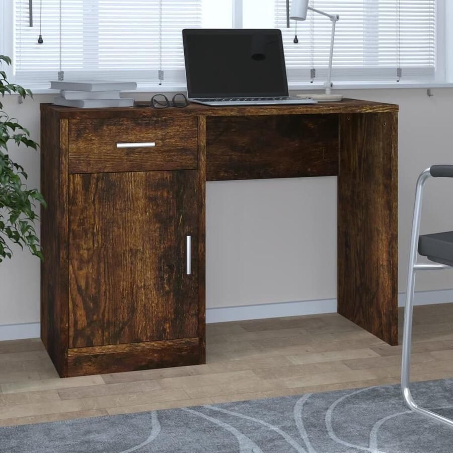 VidaXL Bureau Kast en Lade 100x40x73 cm Gerookt Eiken Kantoormeubilaar Houten Bureau Met Lade Bureau Met Kast Smoked Oak Werkplek - Foto 3